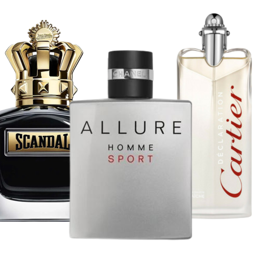 Set di 3 profumi: Allure Homme Sports, Jean Paul Gaultier Scandal, y Cartier Declaration 100ml