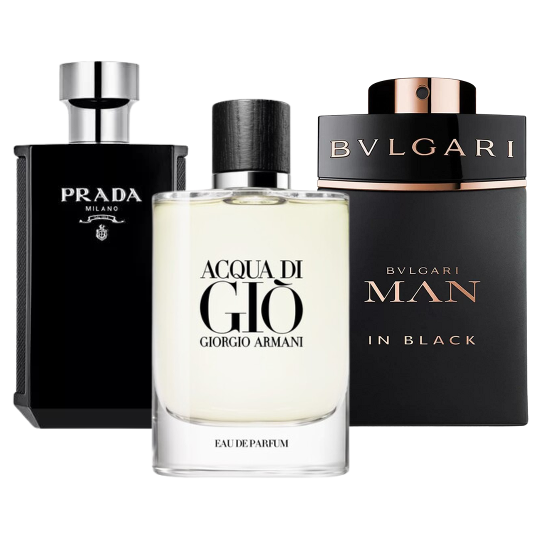 Set di 3 profumi: Bvlgari In Black, Giorgio Armani Acqua Di Gio, y L'Homme Prada Intense 100ml