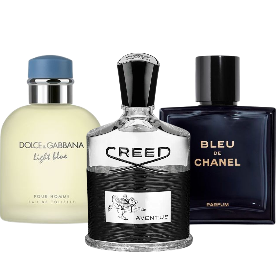 Set di 3 profumi: Bleu de Chanel, Creed Aventus, y Light Blue Dolce Gabbana 100ml