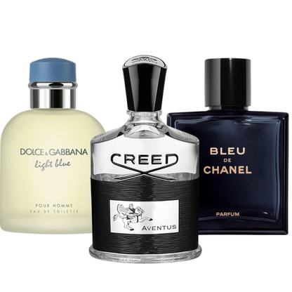 Set di 3 profumi: Bleu de Chanel, Creed Aventus, y Light Blue Dolce Gabbana 100ml